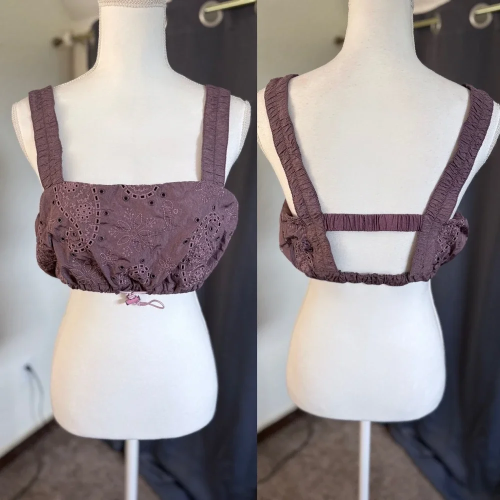 Free People Movement You Bet Eyelet Crop Top Mauve Medium Festival Gorpcore